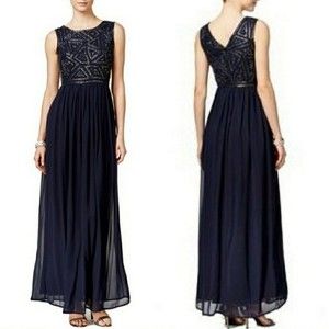 Adrianna Papell Midnight Blue Sleeveless Beaded Tank Evening Gown Women’s Size 2
